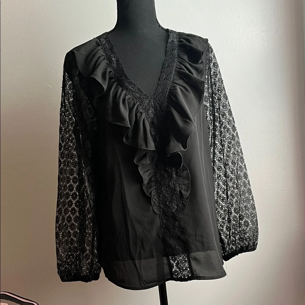 New York & Company Elegant Black Lace Blouse - Picture 1 of 5
